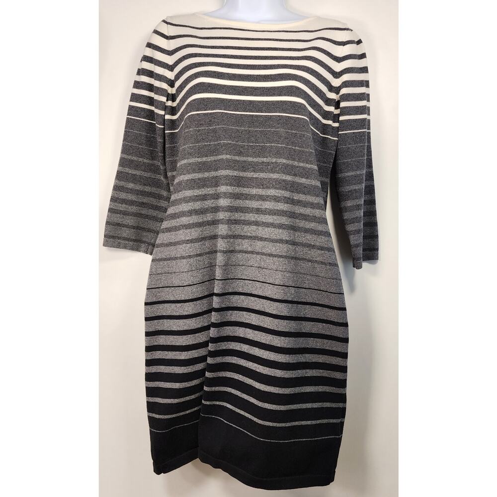 Lauren Ralph Lauren Striped Knit Sweater Dress Women's Large Gray‎ Black